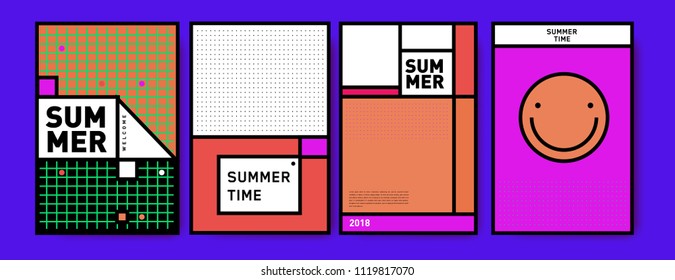 Summer colorful poster design template. Set of summer sale background and illustration. Minimalist design style for summer event poster and banner in eps10.
