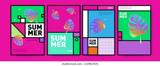 Summer colorful poster design template. Set of summer sale background and illustration. Minimalist design style for summer event poster and banner in eps10.
