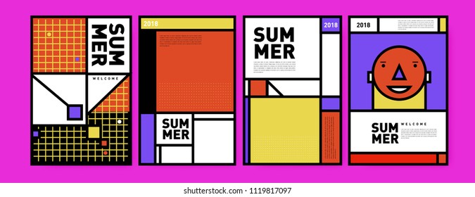 Summer colorful poster design template. Set of summer sale background and illustration. Minimalist design style for summer event poster and banner in eps10.

