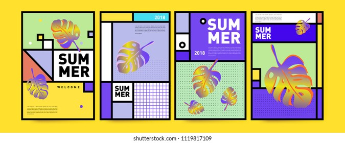 Summer colorful poster design template. Set of summer sale background and illustration. Minimalist design style for summer event poster and banner in eps10.
