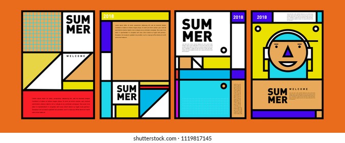 Summer colorful poster design template. Set of summer sale background and illustration. Minimalist design style for summer event poster and banner in eps10.

