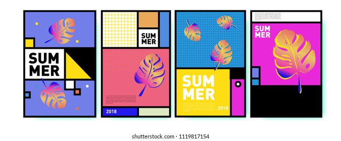 Summer colorful poster design template. Set of summer sale background and illustration. Minimalist design style for summer event poster and banner in eps10.
