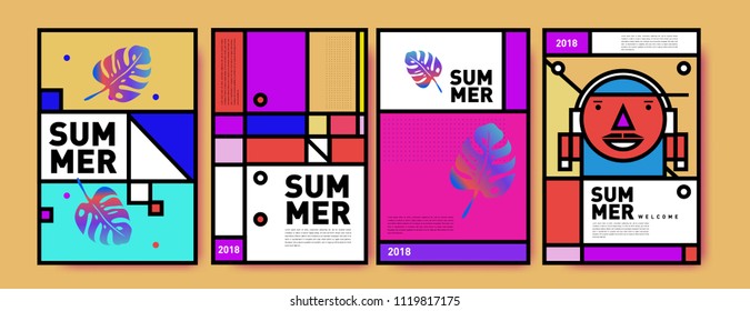 Summer colorful poster design template. Set of summer sale background and illustration. Minimalist design style for summer event poster and banner in eps10.
