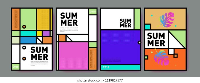 Summer colorful poster design template. Set of summer sale background and illustration. Minimalist design style for summer event poster and banner in eps10.
