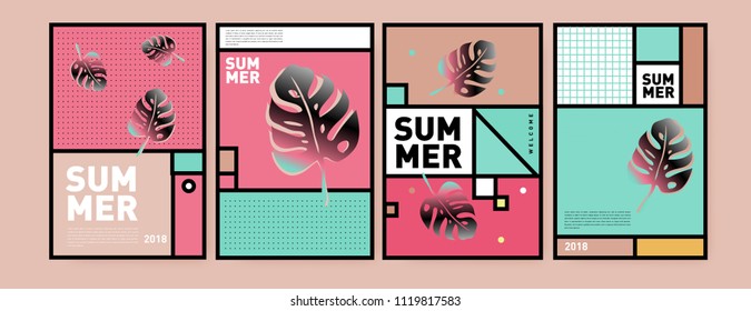 Summer colorful poster design template. Set of summer sale background and illustration. Minimalist design style for summer event poster and banner in eps10.
