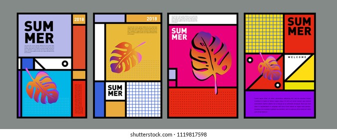 Summer colorful poster design template. Set of summer sale background and illustration. Minimalist design style for summer event poster and banner in eps10.

