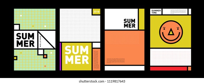 Summer colorful poster design template. Set of summer sale background and illustration. Minimalist design style for summer event poster and banner in eps10.
