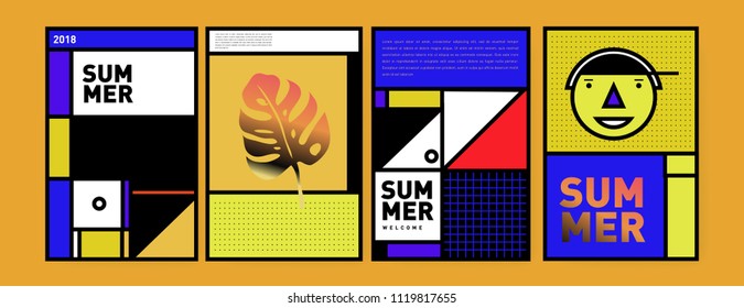 Summer colorful poster design template. Set of summer sale background and illustration. Minimalist design style for summer event poster and banner in eps10.
