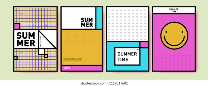 Summer colorful poster design template. Set of summer sale background and illustration. Minimalist design style for summer event poster and banner in eps10.
