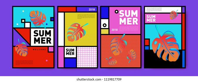 Summer colorful poster design template. Set of summer sale background and illustration. Minimalist design style for summer event poster and banner in eps10.
