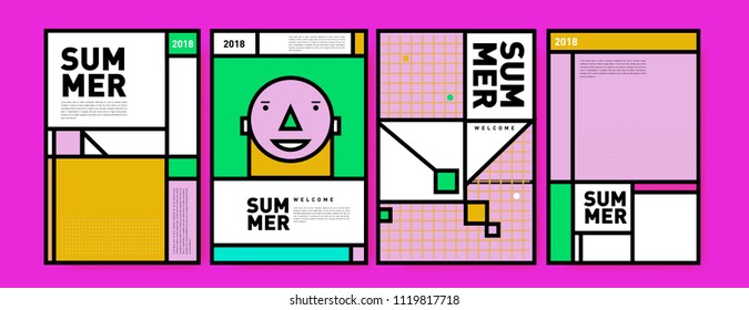 Summer colorful poster design template. Set of summer sale background and illustration. Minimalist design style for summer event poster and banner in eps10.
