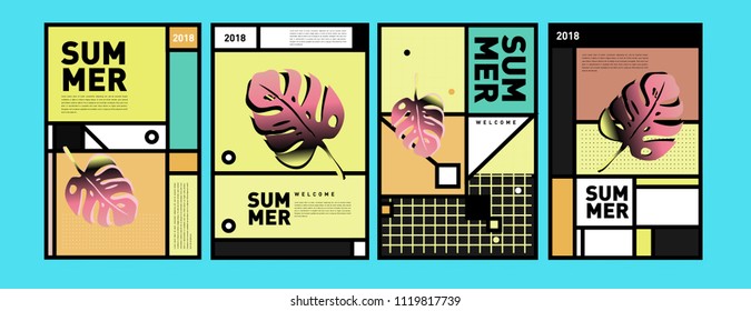 Summer colorful poster design template. Set of summer sale background and illustration. Minimalist design style for summer event poster and banner in eps10.
