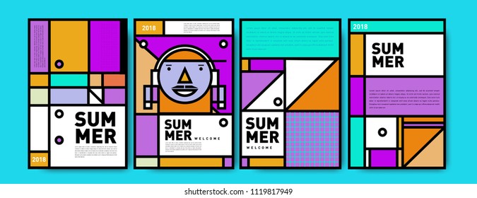 Summer colorful poster design template. Set of summer sale background and illustration. Minimalist design style for summer event poster and banner in eps10.
