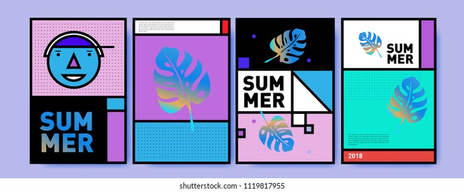 Summer colorful poster design template. Set of summer sale background and illustration. Minimalist design style for summer event poster and banner in eps10.
