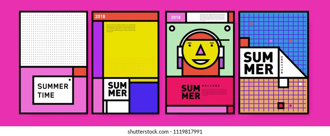 Summer colorful poster design template. Set of summer sale background and illustration. Minimalist design style for summer event poster and banner in eps10.

