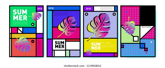 Summer colorful poster design template. Set of summer sale background and illustration. Minimalist design style for summer event poster and banner in eps10.
