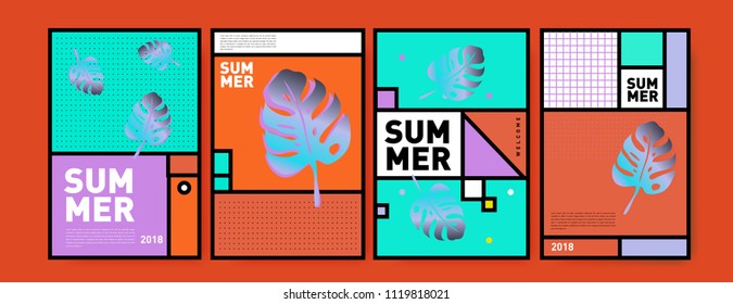 Summer colorful poster design template. Set of summer sale background and illustration. Minimalist design style for summer event poster and banner in eps10.

