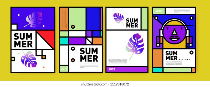 Summer colorful poster design template. Set of summer sale background and illustration. Minimalist design style for summer event poster and banner in eps10.

