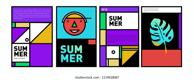 Summer colorful poster design template. Set of summer sale background and illustration. Minimalist design style for summer event poster and banner in eps10.
