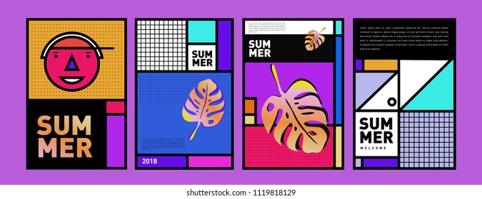 Summer colorful poster design template. Set of summer sale background and illustration. Minimalist design style for summer event poster and banner in eps10.
