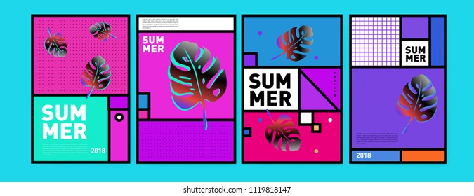 Summer colorful poster design template. Set of summer sale background and illustration. Minimalist design style for summer event poster and banner in eps10.
