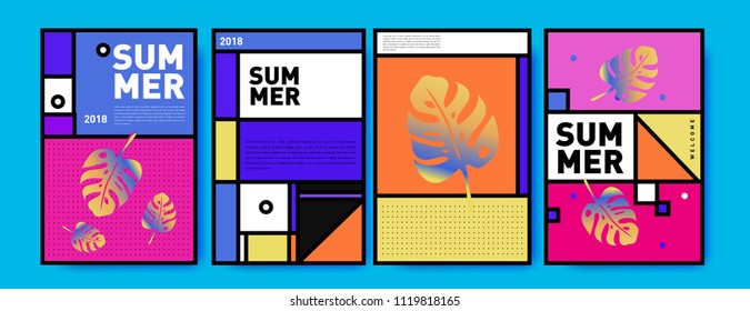 Summer colorful poster design template. Set of summer sale background and illustration. Minimalist design style for summer event poster and banner in eps10.
