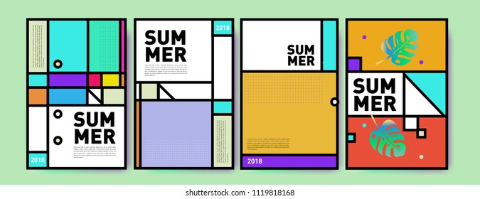 Summer colorful poster design template. Set of summer sale background and illustration. Minimalist design style for summer event poster and banner in eps10.
