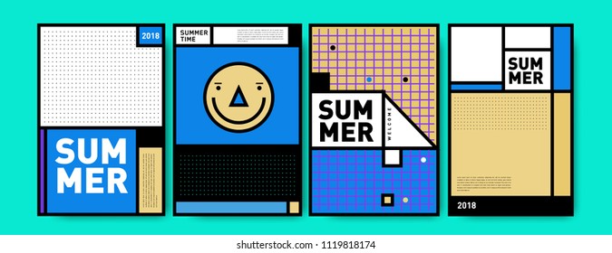 Summer colorful poster design template. Set of summer sale background and illustration. Minimalist design style for summer event poster and banner in eps10.
