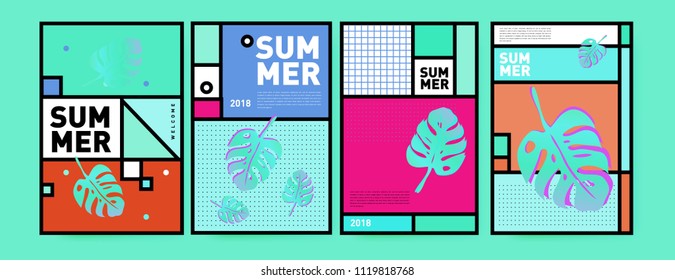 Summer colorful poster design template. Set of summer sale background and illustration. Minimalist design style for summer event poster and banner in eps10.
