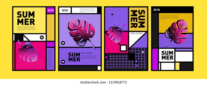 Summer colorful poster design template. Set of summer sale background and illustration. Minimalist design style for summer event poster and banner in eps10.
