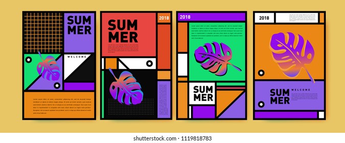 Summer colorful poster design template. Set of summer sale background and illustration. Minimalist design style for summer event poster and banner in eps10.
