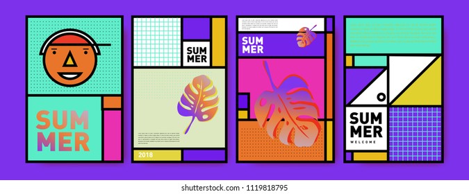 Summer colorful poster design template. Set of summer sale background and illustration. Minimalist design style for summer event poster and banner in eps10.
