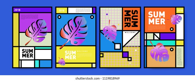 Summer colorful poster design template. Set of summer sale background and illustration. Minimalist design style for summer event poster and banner in eps10.
