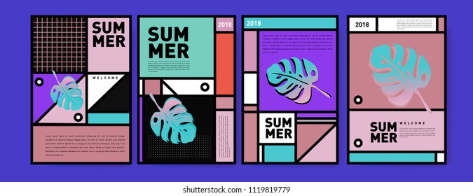 Summer colorful poster design template. Set of summer sale background and illustration. Minimalist design style for summer event poster and banner in eps10.
