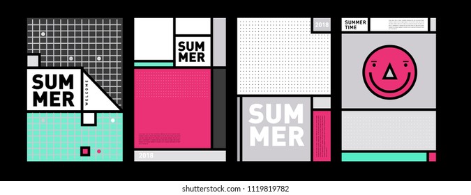 Summer colorful poster design template. Set of summer sale background and illustration. Minimalist design style for summer event poster and banner in eps10.
