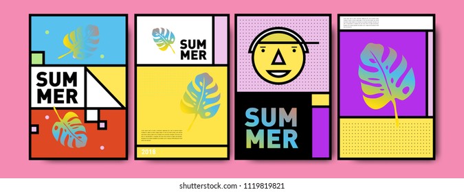 Summer colorful poster design template. Set of summer sale background and illustration. Minimalist design style for summer event poster and banner in eps10.
