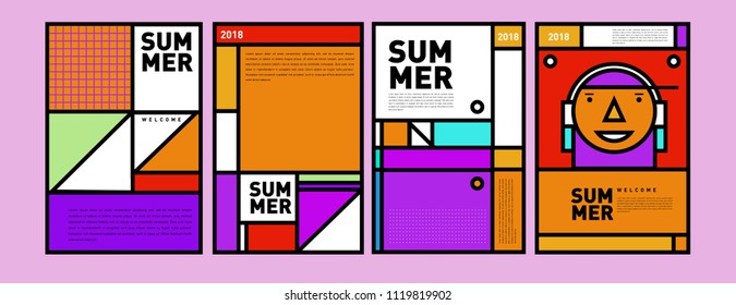 Summer colorful poster design template. Set of summer sale background and illustration. Minimalist design style for summer event poster and banner in eps10.
