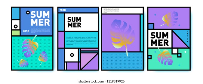 Summer colorful poster design template. Set of summer sale background and illustration. Minimalist design style for summer event poster and banner in eps10.
