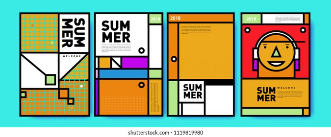 Summer colorful poster design template. Set of summer sale background and illustration. Minimalist design style for summer event poster and banner in eps10.
