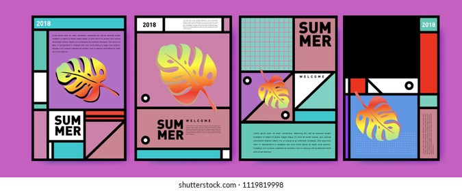 Summer colorful poster design template. Set of summer sale background and illustration. Minimalist design style for summer event poster and banner in eps10.
