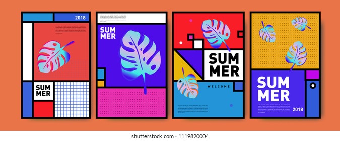 Summer colorful poster design template. Set of summer sale background and illustration. Minimalist design style for summer event poster and banner in eps10.
