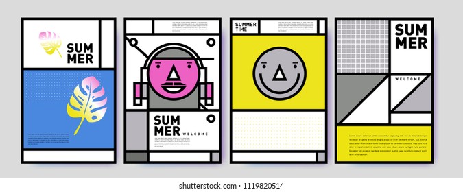 Summer colorful poster design template. Set of summer sale background and illustration. Minimalist design style for summer event poster and banner in eps10.

