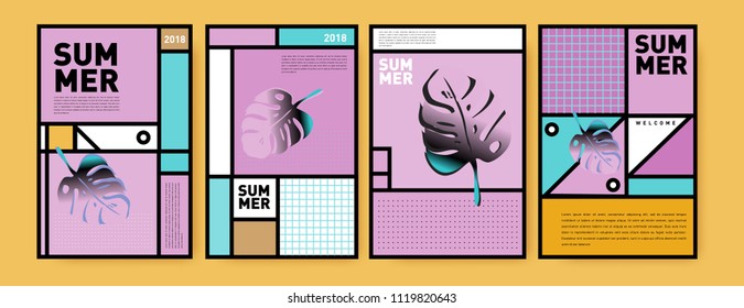 Summer colorful poster design template. Set of summer sale background and illustration. Minimalist design style for summer event poster and banner in eps10.
