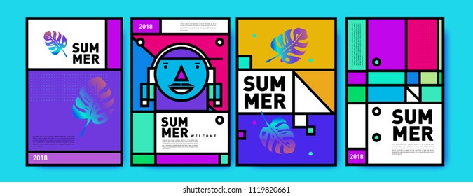 Summer colorful poster design template. Set of summer sale background and illustration. Minimalist design style for summer event poster and banner in eps10.
