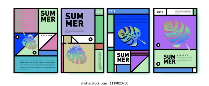 Summer colorful poster design template. Set of summer sale background and illustration. Minimalist design style for summer event poster and banner in eps10.
