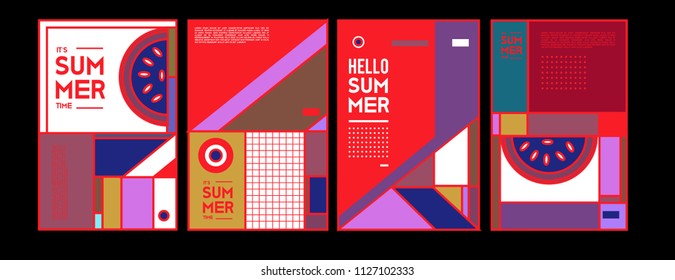Summer colorful poster design template. Set of summer sale background and illustration. Minimalist design style for summer event poster and banner in eps10. 
