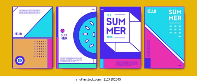 Summer colorful poster design template. Set of summer sale background and illustration. Minimalist design style for summer event poster and banner in eps10. 