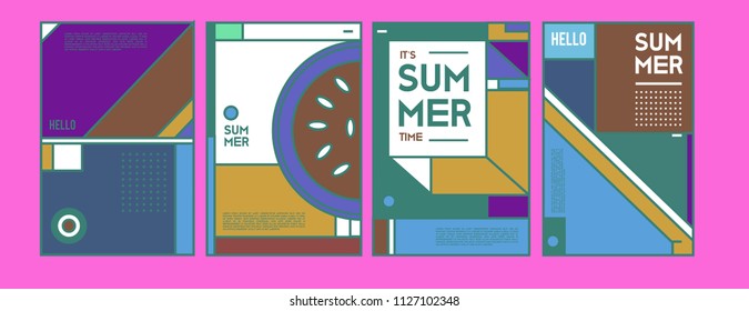 Summer colorful poster design template. Set of summer sale background and illustration. Minimalist design style for summer event poster and banner in eps10. 