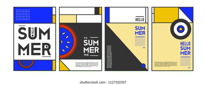 Summer colorful poster design template. Set of summer sale background and illustration. Minimalist design style for summer event poster and banner in eps10. 