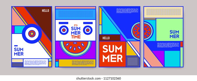 Summer colorful poster design template. Set of summer sale background and illustration. Minimalist design style for summer event poster and banner in eps10. 